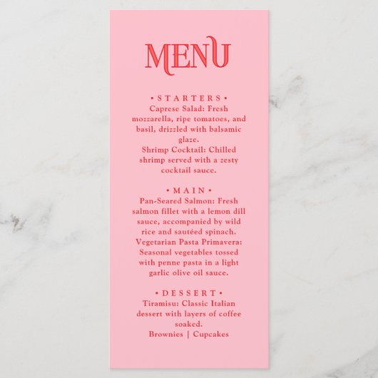Retro Modern Pink and Red Wedding Dinner Menu (Voorkant)