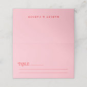 Retro Modern Pink and Red Wedding Table Plaatskaartje (Buitenkant ongevouwen)