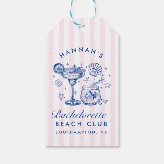 Retro Modern Pink & Blue Bachelorette Weekend Cadeaulabel (Achterkant)