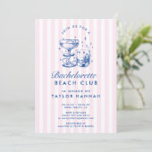 Retro Modern Pink & Blue Bachelorette Weekend Kaart (Staand voorkant)