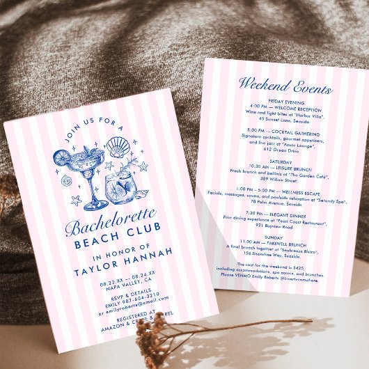 Retro Modern Pink & Blue Bachelorette Weekend Kaart