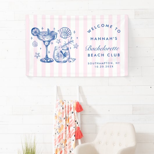 Retro Modern Pink & Blue Bachelorette Weekend Spandoek (Insitu)