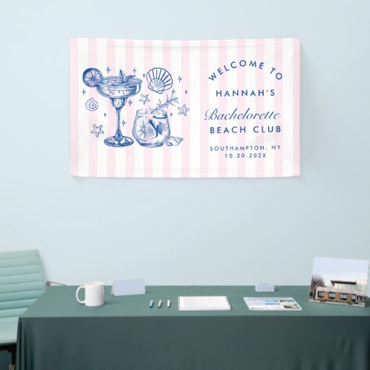 Retro Modern Pink & Blue Bachelorette Weekend Spandoek (Beurs)