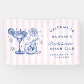 Retro Modern Pink & Blue Bachelorette Weekend Spandoek (Horizontaal)