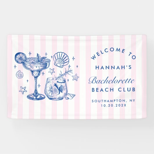Retro Modern Pink & Blue Bachelorette Weekend Spandoek (Horizontaal)
