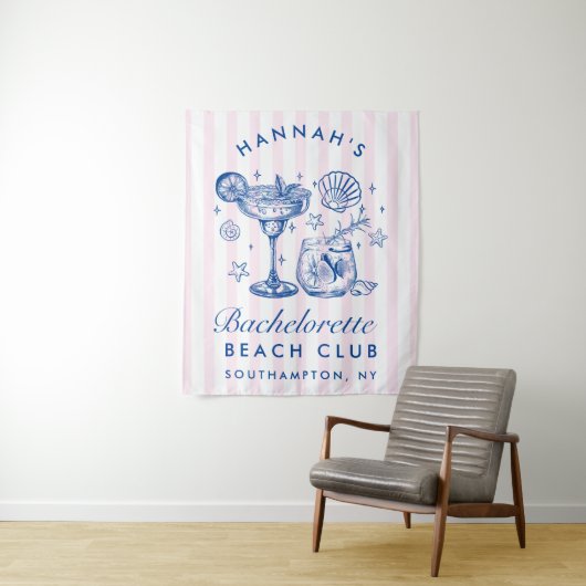Retro Modern Pink & Blue Bachelorette Weekend Wandkleed (In situ)