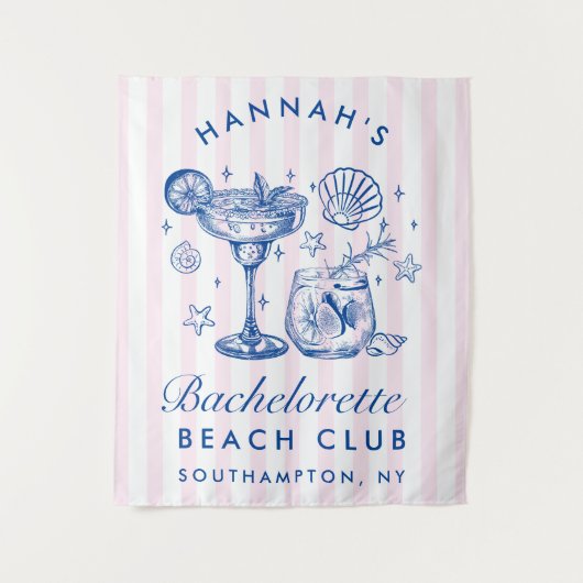 Retro Modern Pink & Blue Bachelorette Weekend Wandkleed (Voorkant)