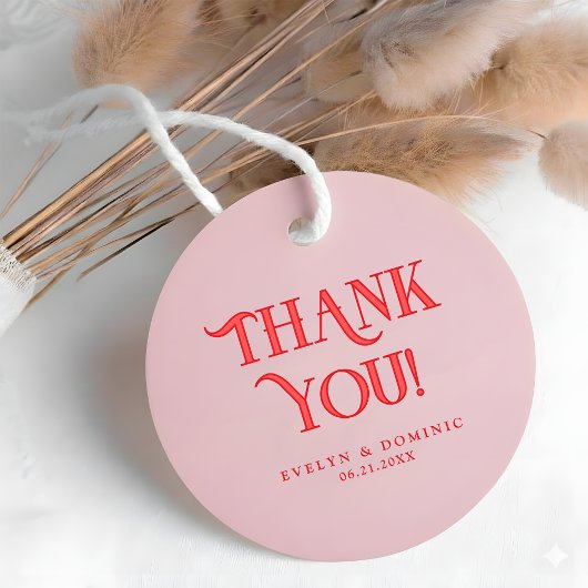 Retro Modern Pink & Red Wedding Thank You Bedankjes Labels