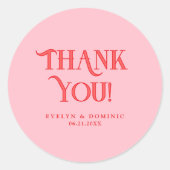 Retro Modern Pink & Red Wedding Thank You Ronde Sticker (Voorkant)