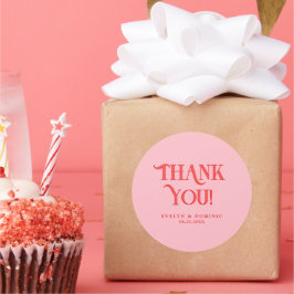 Retro Modern Pink & Red Wedding Thank You Ronde Sticker