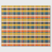 Retro Modern Plaid Pattern Mosterd Blauw Sinaasapp Cadeaupapier (Vlak)