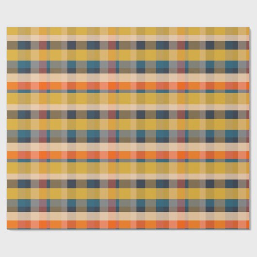 Retro Modern Plaid Pattern Mosterd Blauw Sinaasapp Cadeaupapier (Vlak)