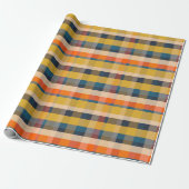Retro Modern Plaid Pattern Mosterd Blauw Sinaasapp Cadeaupapier (Uitgerold)