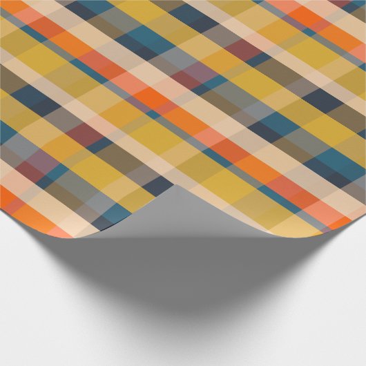 Retro Modern Plaid Pattern Mosterd Blauw Sinaasapp Cadeaupapier (Hoek)