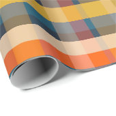 Retro Modern Plaid Pattern Mosterd Blauw Sinaasapp Cadeaupapier (Rol Hoek)