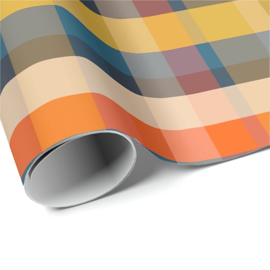 Retro Modern Plaid Pattern Mosterd Blauw Sinaasapp Cadeaupapier (Rol Hoek)