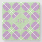 Retro Modern Purple Green Argyle Monogram Stenen Onderzetter (Voorkant)