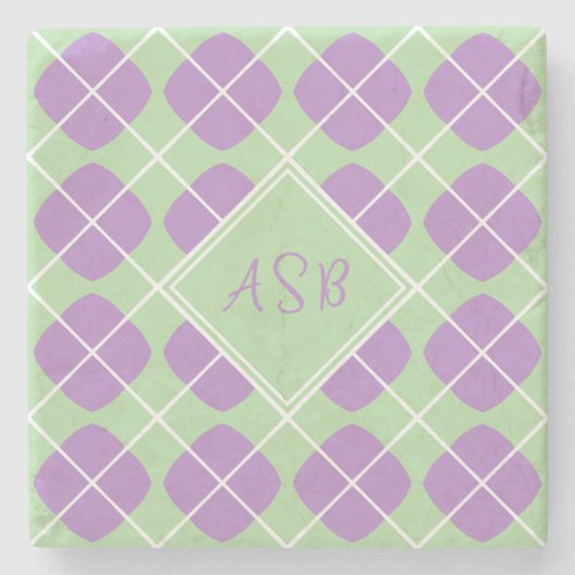 Retro Modern Purple Green Argyle Monogram Stenen Onderzetter (Voorkant)