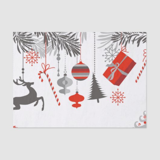 Retro Modern Red- en Grijze kerstversieringen Tissuepapier (Voorkant)