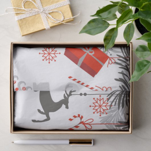 Retro Modern Red- en Grijze kerstversieringen Tissuepapier (Geschenk)