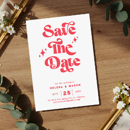 Retro Modern Rood & Wit Huwelijk Save The Date