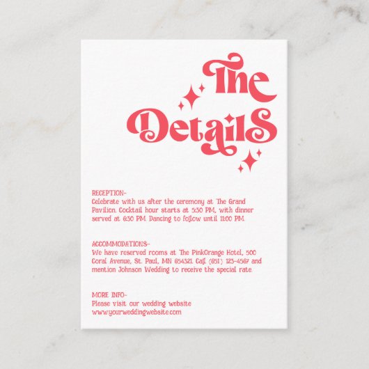 Retro Modern Rood & Wit Trouwdetails Informatiekaartje (Voorkant)