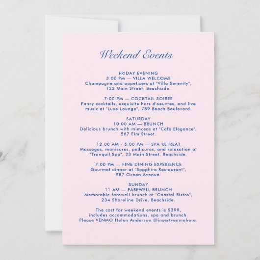 Retro Modern  Roze Bachelorette Weekend Kaart (Achterkant)