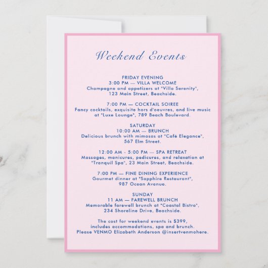 Retro Modern  Roze Bachelorette Weekend Kaart (Achterkant)