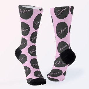 Retro-modern roze en grijs modern stippenontwerp sokken