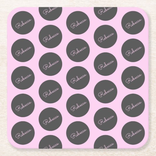 Retro-modern Roze & Grijs Modern Polka Dot Design Kartonnen Onderzetters (Voorkant)
