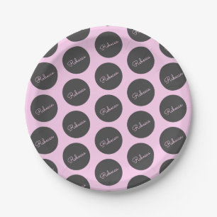 Retro-modern Roze & Grijs Modern Polka Dot Design Papieren Bordje