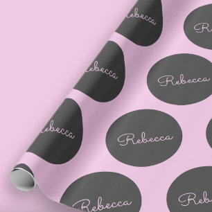 Retro-modern roze & grijs moderne polka-stip ontwe cadeaupapier
