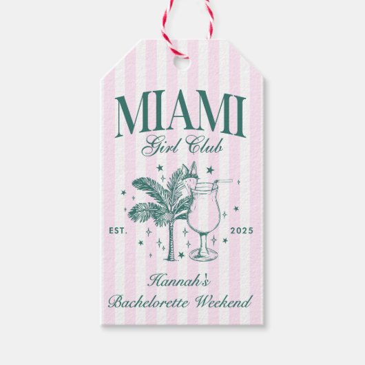 Retro Modern Roze & Groen Miami Bachelorette Party Cadeaulabel (Voorkant)