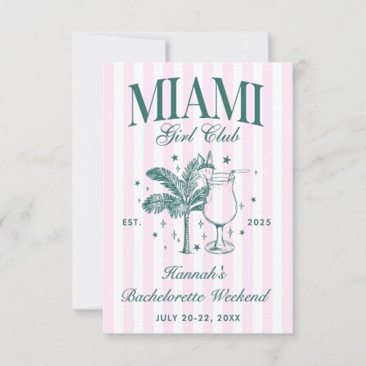 Retro Modern Roze & Groen Miami Bachelorette Party Kaart (Voorkant)