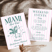 Retro Modern Roze & Groen Miami Bachelorette Party Kaart