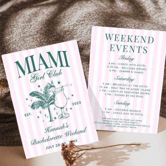 Retro Modern Roze & Groen Miami Bachelorette Party Kaart