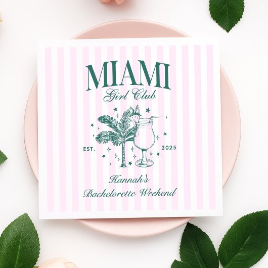 Retro Modern Roze & Groen Miami Bachelorette Party Servet