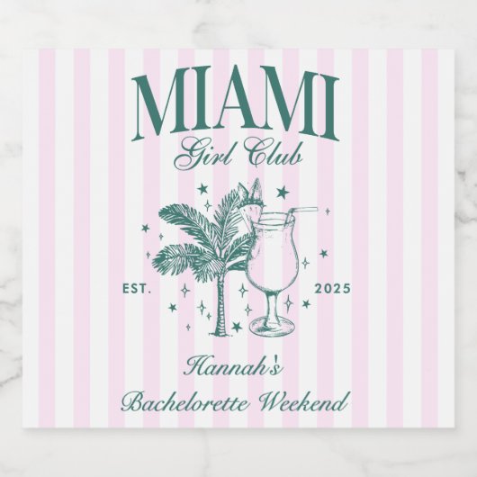 Retro Modern Roze & Groen Miami Bachelorette Party Sparkling Wijnetiket (Enkel label)