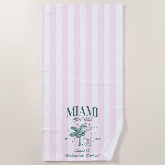 Retro Modern Roze & Groen Miami Bachelorette Party Strandlaken (Voorkant)