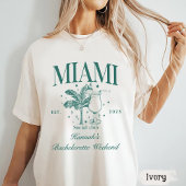 Retro Modern Roze & Groen Miami Bachelorette Party T-shirt