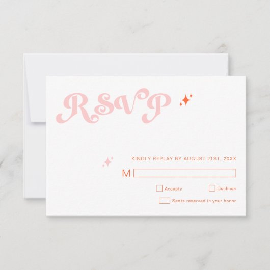 Retro Modern Script Koraal Roze bruiloft RSVP Kaar (Voorkant)