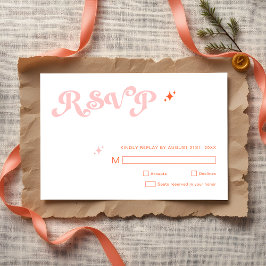 Retro Modern Script Koraal Roze bruiloft RSVP Kaar Kaartje
