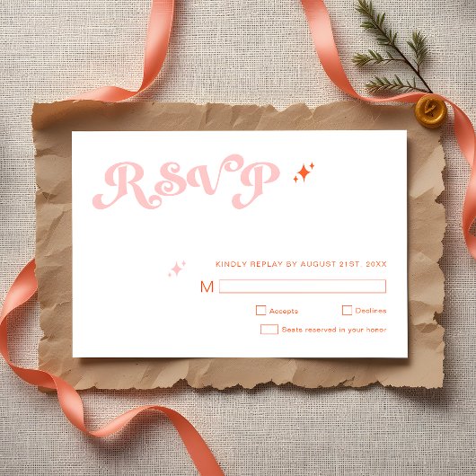 Retro Modern Script Koraal Roze bruiloft RSVP Kaar Kaartje