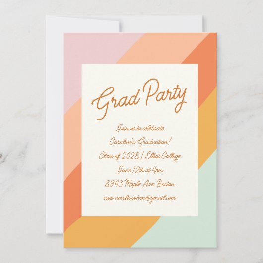 Retro Modern Script Pastel Stripe Graduation Party Kaart (Voorkant)