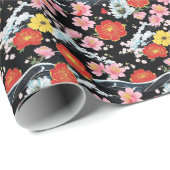 Retro Modern Seigaiha Sakura Flowers Japan party Cadeaupapier (Rol Hoek)