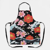 Retro Modern Seigaiha Sakura Flowers Japan party Schort (Voorkant)