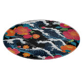 Retro Modern Seigaiha Sakura Flowers Japan party Snijplank (Hoek)