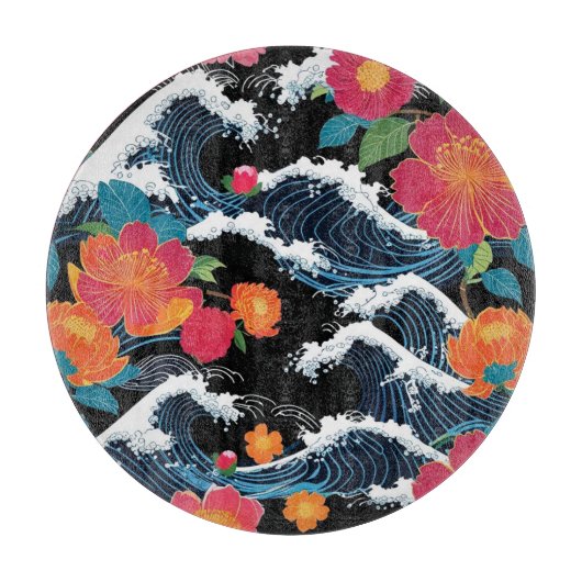 Retro Modern Seigaiha Sakura Flowers Japan party Snijplank (Voorkant)