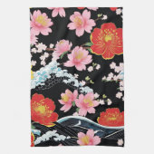 Retro Modern Seigaiha Sakura Flowers Japan party Theedoek (Verticaal)