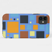 Retro Modern Squares Patroon | Blauw Geel Bruin Case-Mate iPhone Case (Achterkant (horizontaal))